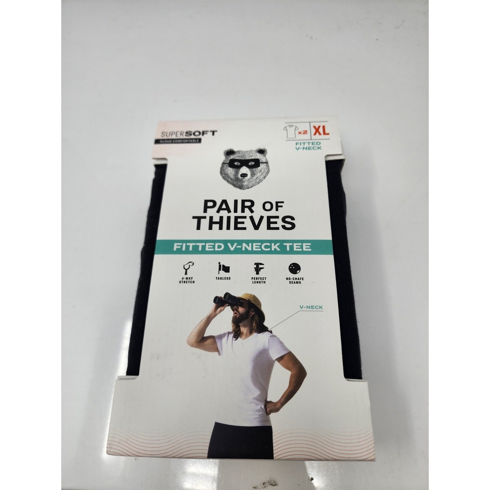 Pair of Thieves Mens Fitted V-Neck Tee Black Cotton Blend Casual Size XL